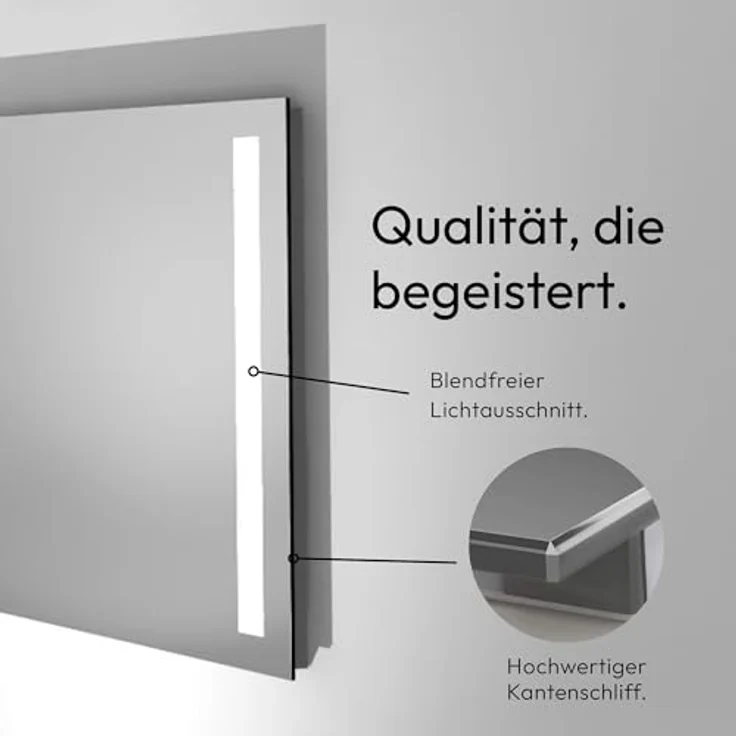 Talos Badspiegel mit Beleuchtung Light, 140 x 70 cm, hinterleuchtet, neutralweiß, hochwertiger Aluminiumrahmen mit Kippschalter – Bild 3