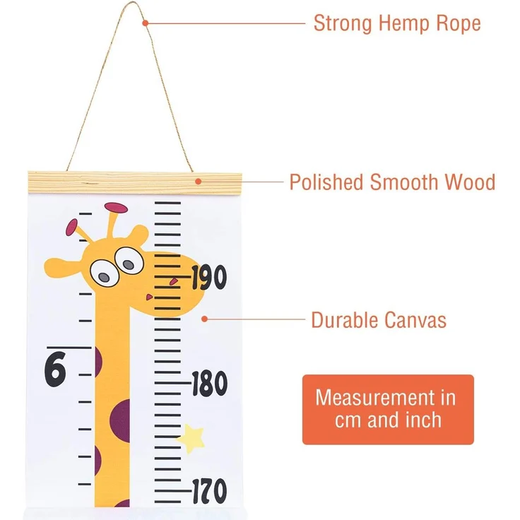 Surplex Messlatte Kinder Wachstum Messlatte Aufrollbare Wandbehang Höhenmesser Abnehmbare Leinwand Messleite Lineal für Baby Kinderzimmer Schlafzimmer Wanddekoration Outivity Holz Giraffe – Bild 3