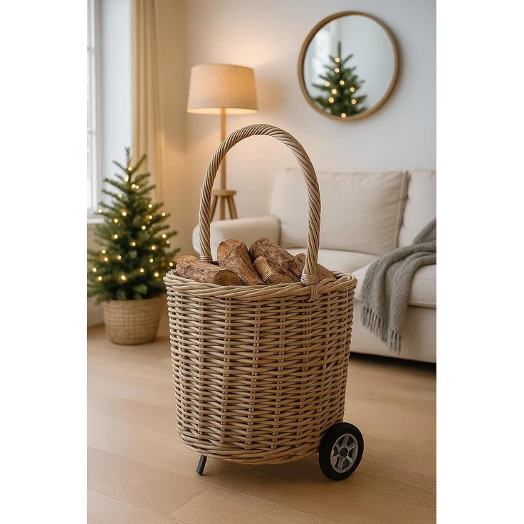 Kobolo Kaminholzkorb Kaminholzwagen Wagen mit Rollen - Rattan kubu grey – Bild 3