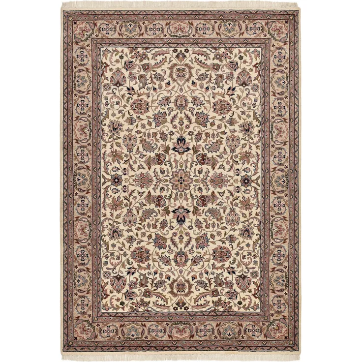 Rug and Roll Indo Isfahan, Orientalischer Teppich in Creme, 40x60 cm, handgeknüpft, für Fußbodenheizung geeignet, aus 100% Schurwolle, kurzflorig