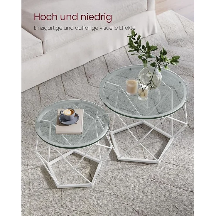 Vasagle Couchtisch rund, 2er Set, Wohnzimmertisch, Beistelltisch, modern, abnehmbare Tischplatte, für Wohnzimmer, transparent-wolkenweiß – Bild 5