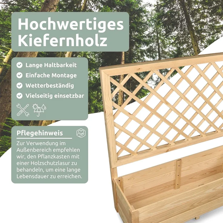 2er Set Pflanzkästen mit Rankgitter - Kiefer - 98 x 34 x 104cm – Bild 3