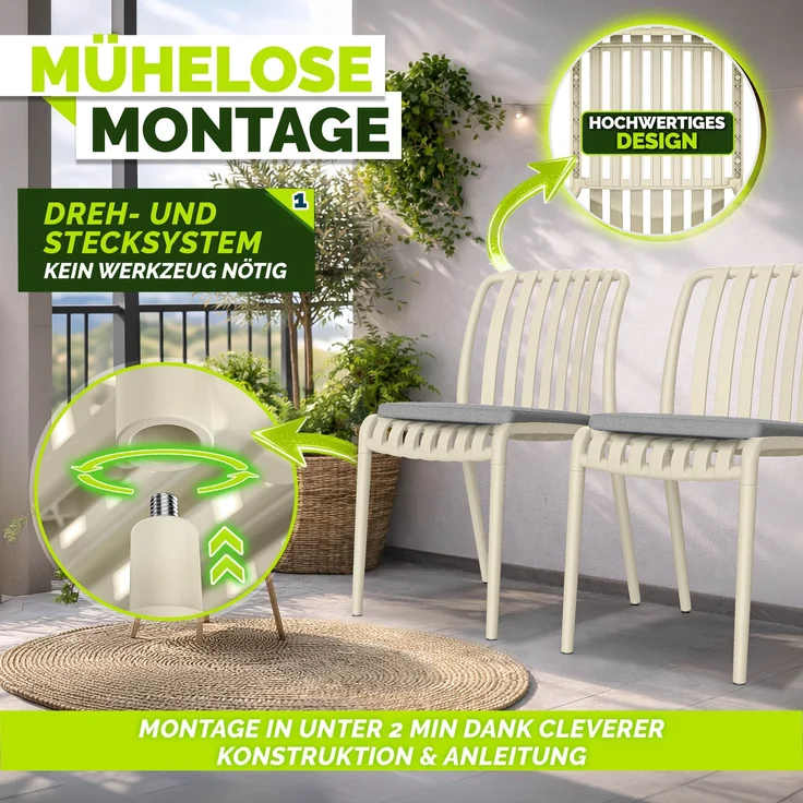 tillvex® Gartenstühle 4er Set Stapelbar Wetterfest | Outdoor Stühle bis 120kg belastbar | Gartenstühle Outdoor | Terrassenstuhl Gartenmöbel Balkon Garten Terrasse – Bild 9