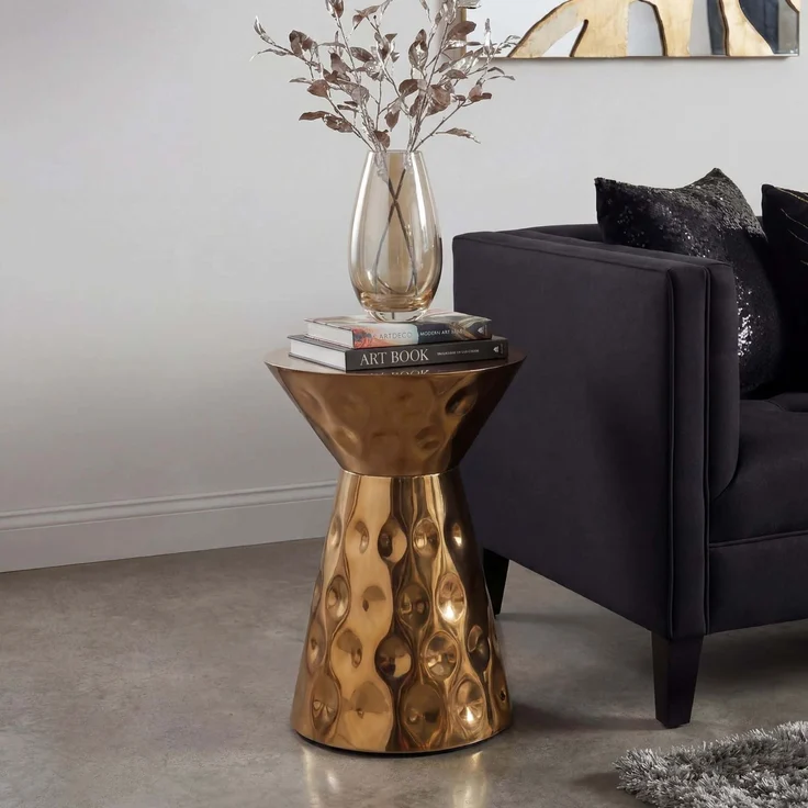 Beistelltisch Aluminium 36cm Gold Rund - Design Anstelltisch Metall - Loungetisch Alu - Moderner Sofatisch - Couchtisch Wohnzimmertisch Klein Handmade – Bild 2