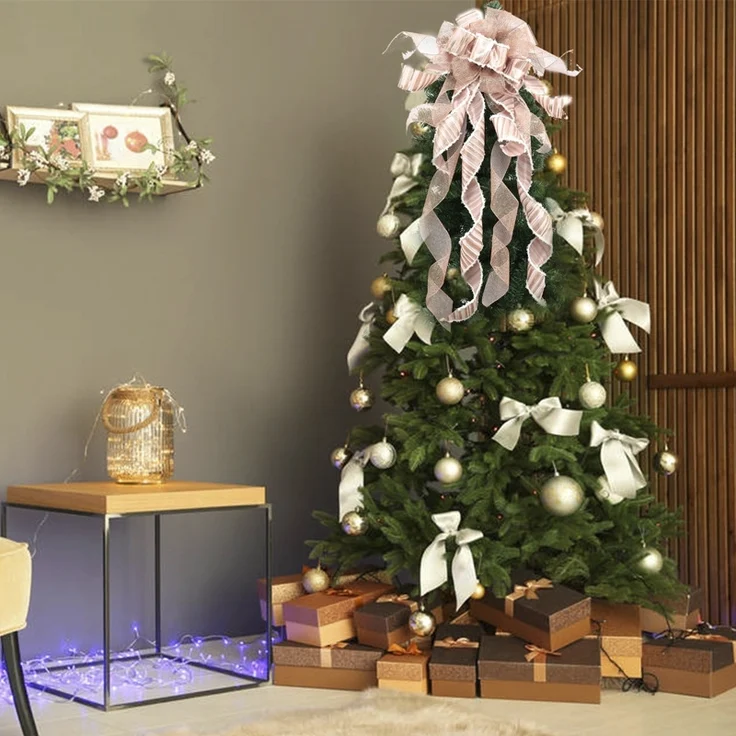 1 Stück – Handgefertigte Baumspitze mit Büffelkaromuster & Schleife, Weihnachtsdeko (100 cm) – Bild 5