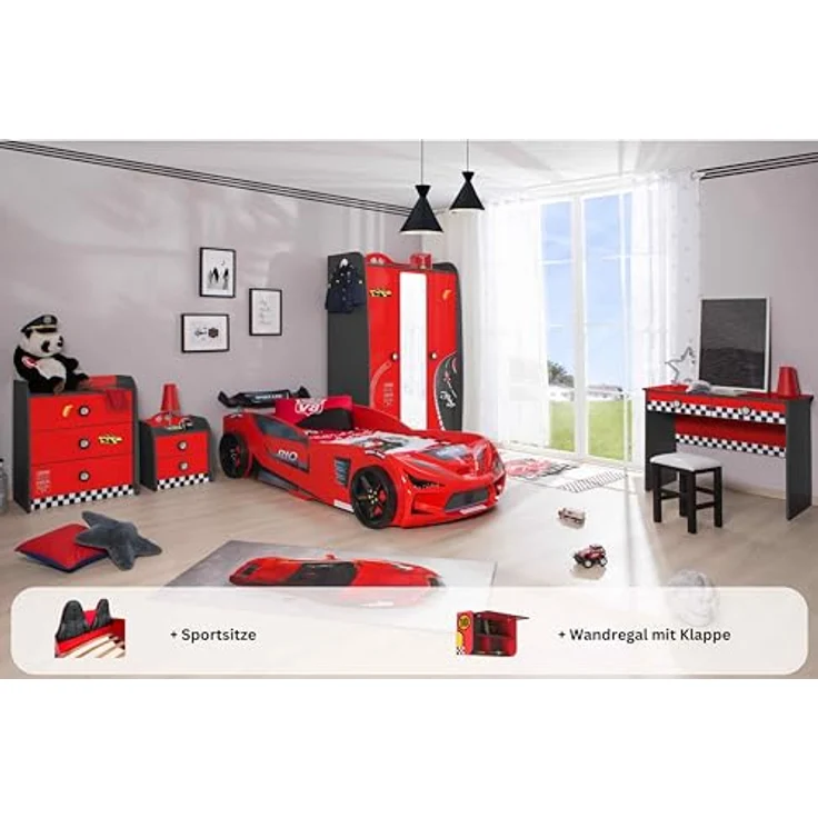 Kinderzimmer komplett Set Autobett Rio 5 teilig Rot – Bild 3