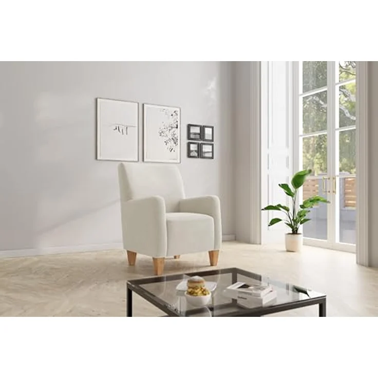 Cavadore Sessel Vida / Polstersessel im trendigen Design / 74 x 93 x 81 / Mikrofaser, Naturweiß – Bild 3