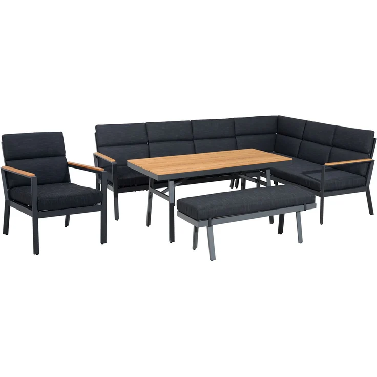 Gardissimo 'Nabari XL' Dining-Ecklounge mit Ecksofa, Bank, Tisch & Sessel, 10 Personen, Anthrazit / Braun, Rechts – Bild 8
