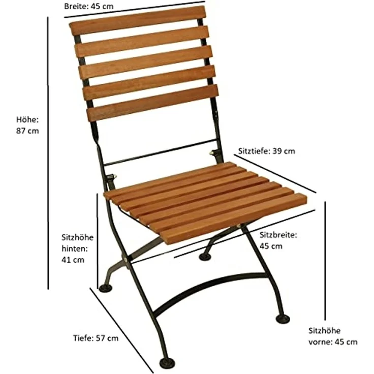 DEGAMO HOFGARTEN I Garten-Klappgarnitur 3-teilig, Stahl + Akazie, schwarz/braun, Tisch 75x75cm – Bild 6