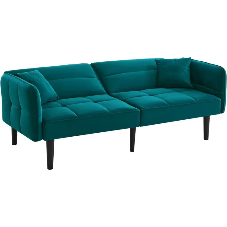 Merax 2-in-1 Verstellbares Schlafsofa – Zweisitzer mit Samtbezug, klappbaren Armlehnen & Schlaffunktion, ideal für kleine Räume, Antik Blaugrün – Bild 10