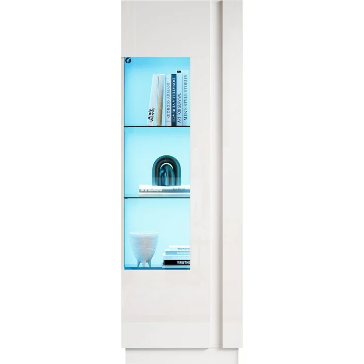 60*40*180cm Schrank,Vitrine ausSchranktür aus Acryl,Vitrine Hochglanz Lagerschrank mit LED-Beleuchtung, 3 Glasboden ,Highboard, Aufbewahrungsschrank, Hochschrank, Sofaschrank,Weiß – Bild 9