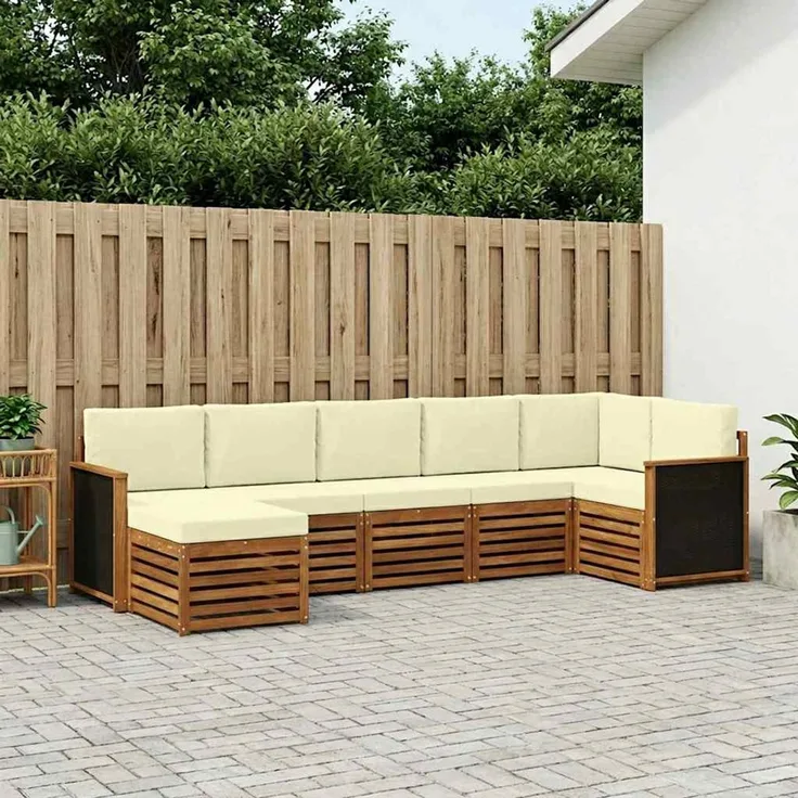 vidaXL Outdoor-Sofagarnitur 7 stk. 6-Sitzer Natur und Creme 3384611