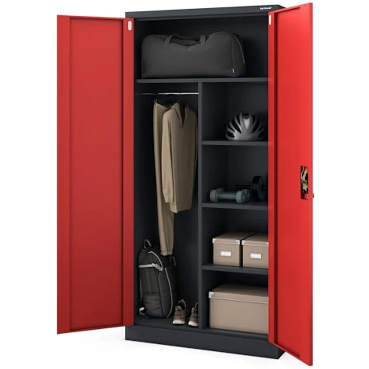 Jan Nowak Metallschrank 185 x 90 x 45 cm | Aktenschrank Abschließbar mit Kleiderstange, Pulverbeschichtung | Aufbewahrungsschrank Umkleideschrank Spind Kleiderstange | Anthrazit-Rot – Bild 6