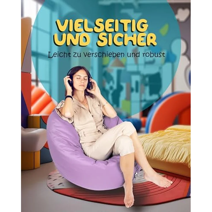 PATCH HOME 2-in-1 Sitzsack Sessel - Gaming Bean Bag mit Reißverschluss - Bereits befüllt, Ergonomisch & Robust für Kinder & Erwachsene - Indoor & Outdoor, Wetterfest (Flieder, 155cm) – Bild 4