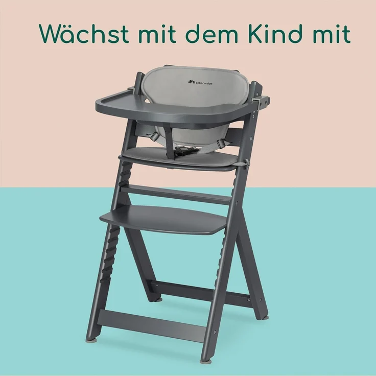 Bebeconfort Hochstuhl Timba - Gray Mist, Mitwachsender Holz Baby Kinderhochstuhl mit Sitzauflage - verstellbar – Bild 5