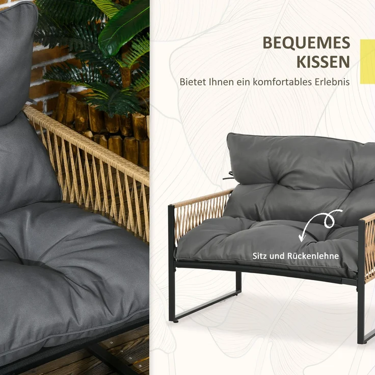 Couchtisch mit Gartensitzgruppe, 41,5x65x36 cm, Dunkelgrau, Polyrattan und Glas – Bild 5