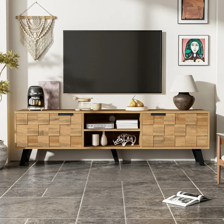 TV-Schrank Fernsehtisch Lowboard Holzoptik modern 160 cm Sideboard Medienkonsole mit Türen und offenen Fächern Wohnzimmermöbel – Bild 1