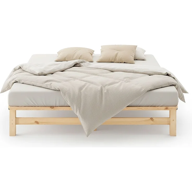 Holzbett 160x200 mit Lattenrost Doppelbett Holz Natur Bett Massiv Palettenbett Bettgestell Holzbettrahmen – Bild 4