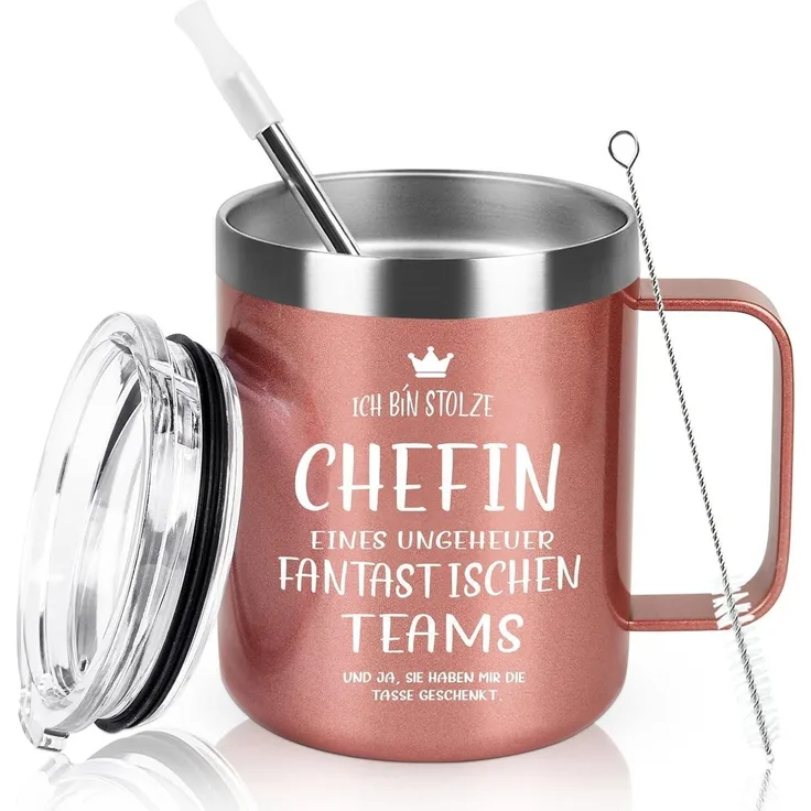 Livole Chefin Geschenk Tasse, 350ml Kaffeebecher, Roségold