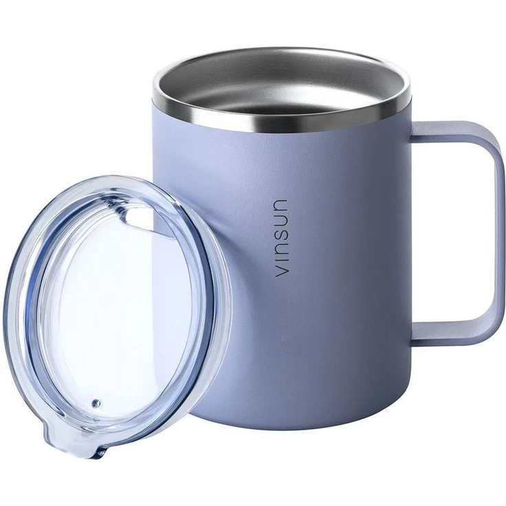 Vinsun Thermobecher Edelstahl Isolierbecher 350ml - Kaffeebecher mit Henkel und Deckel, 2-tlg, Edelstahl, Doppelwandig isoliert, BPA frei, bruchfest, Kalt- und Heißgetränke – Bild 5