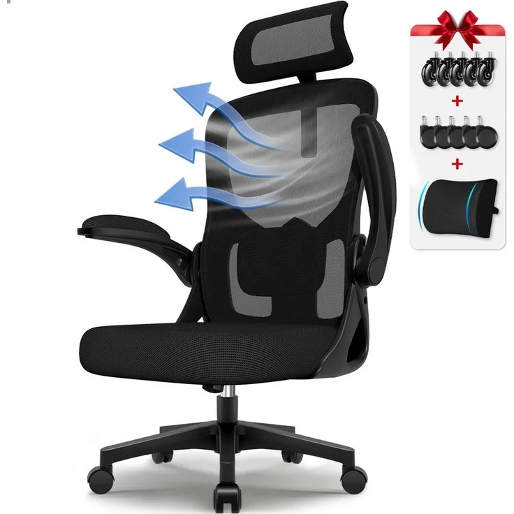 Hiazurm Bürostuhl Bürostuhl, Chefsessel, Ergonomischer Schreibtischstuhl, Computerstuhl (Verstellbare gepolsterte Lendenwirbelstütze, gepolsterte Armlehnen und Kopfstützen, Wippfunktion bis 130°,geräuscharmen Rollen, höhenverstellbar), Atmungsaktiver N...