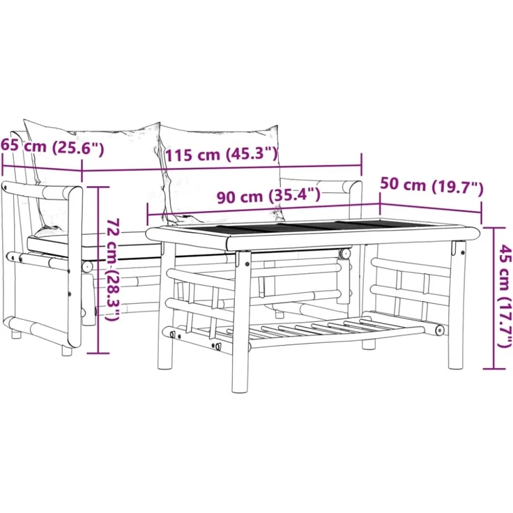 vidaXL 2-teiliges Gartensofa-Set mit Kissen Bambus 365870 – Bild 8