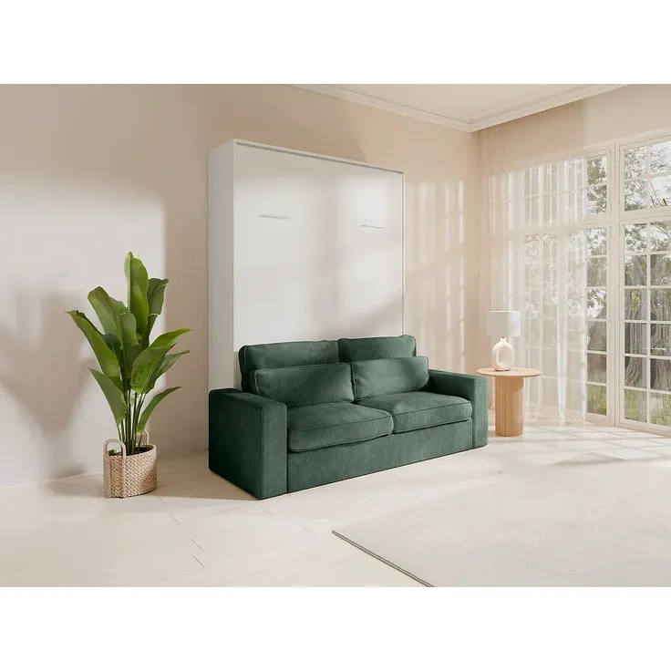Vente-unique - BEGANIO Bett Holz, Platte Weiß - B 123 cm239,2 cm x H 225 cm x L 200 cm