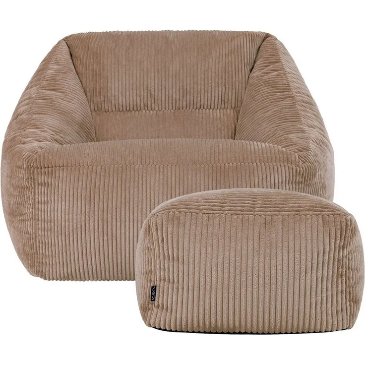 Icon Natalia Sitzsack Sessel mit Hocker für Erwachsene, Mokkabraun, Flauschiger Cord Stoff, Riesen Sitzsack Cord mit Füllung, Bean Bag Chair, Bequemer Sessel Wohnzimmer, Lounge, Schlafzimmer, Büro – Bild 3