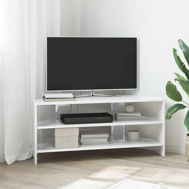 Eck TV Schrank,Fernsehschrank Hochglanz Weiß 102x40,5x45cm Holzwerkstoff – Bild 1