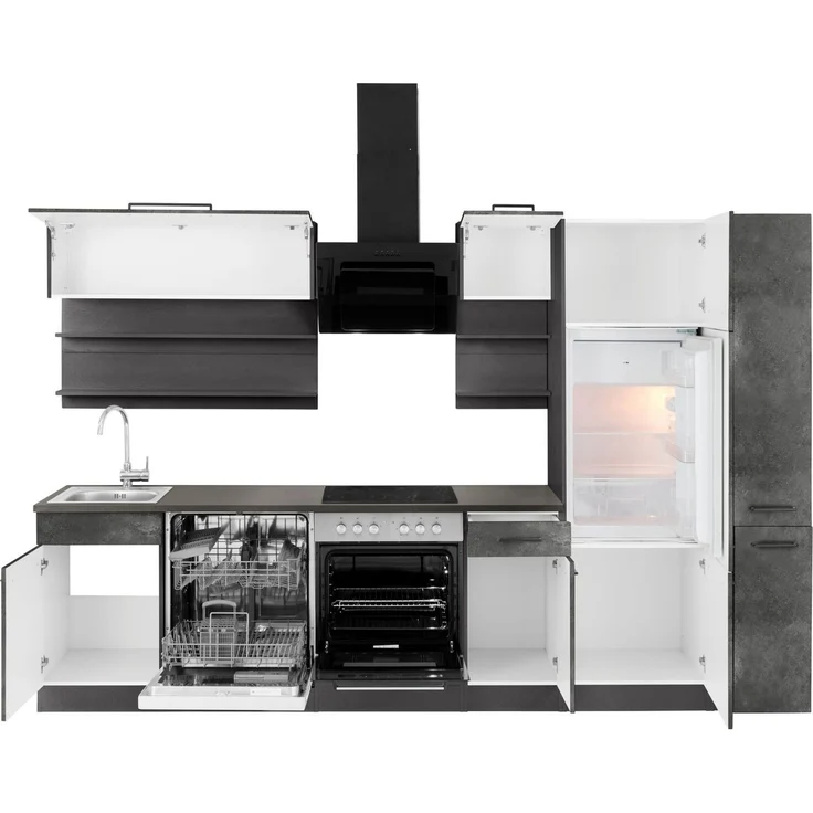 KOCHSTATION Küchenzeile KS-Tulsa, ohne E-Geräte, Breite 300 cm, schwarze Metallgriffe, MDF Fronten – Bild 4
