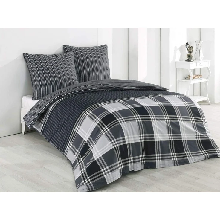 Buymax Bettwäsche Wendebettwäsche, Bettbezug-Set, 100% Baumwolle Renforce, 3 teilig, 200x220 cm, Reißverschluss, hochwertig, Grau, Anthrazitgrau – Bild 1