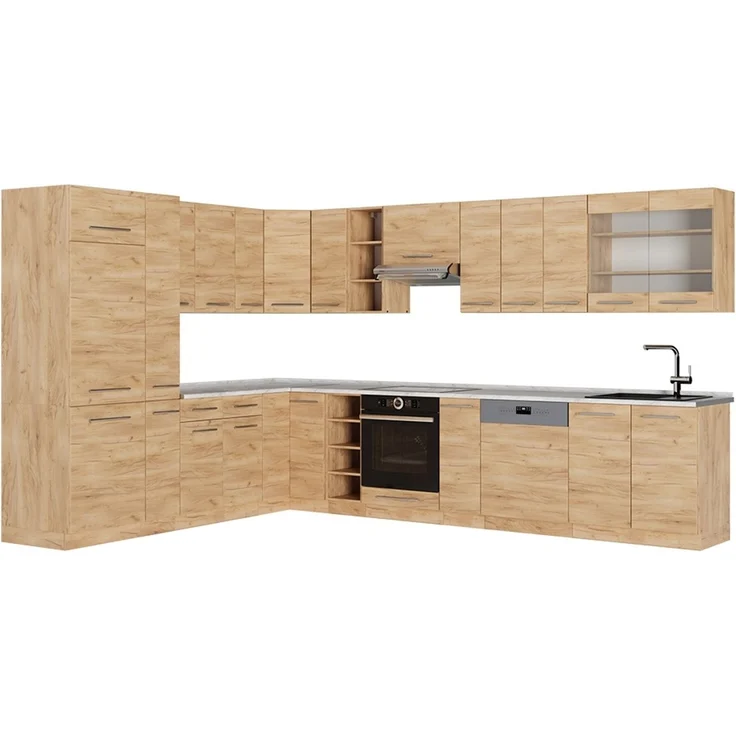 Eckküche Fame-Line Goldkraft Eiche/Goldkraft Eiche 347 x 257 cm, AP Marmor Vicco – Bild 1