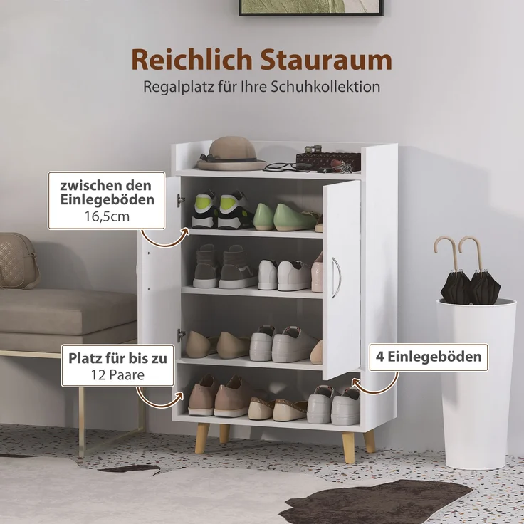 Schuhschrank Schuhkommode schmal 30cm mit Holztür 3 Regalen Massivholzbeinen kippfest – Bild 4