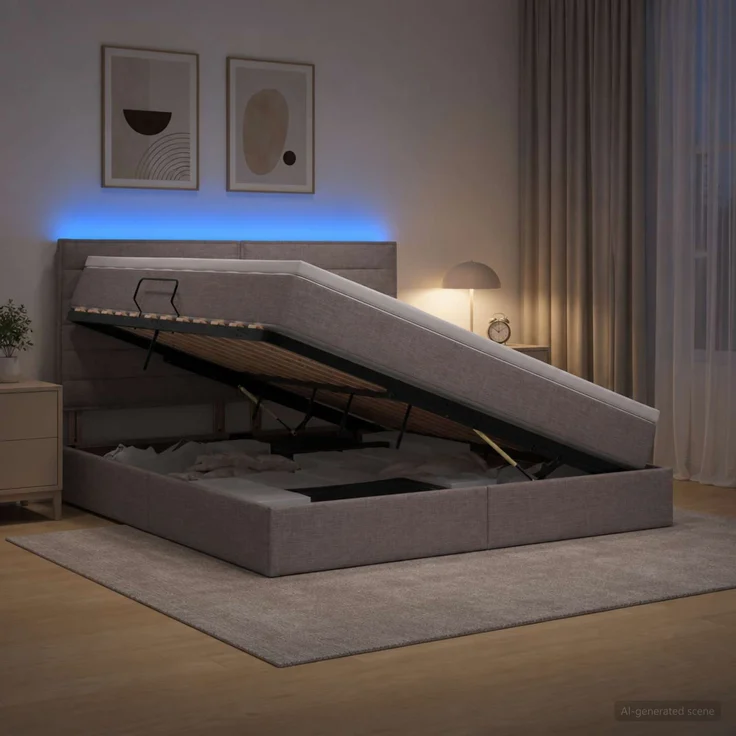 vidaXL LED-Speicherbett mit Matratze Taupe 160 x 200 cm Stoff 3459894 – Bild 4
