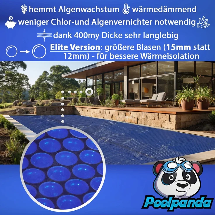 Poolpanda Pool Solarfolie 600 x 400 cm Elite rechteckig | 400 my | schwarz/blau | 15 mm Luftblasen – Bild 3