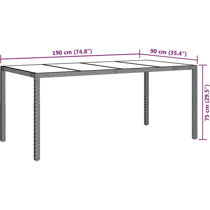 vidaXL Gartentisch Schwarz 190 x 90 x 75 cm Poly-Rattan 362547 – Bild 7