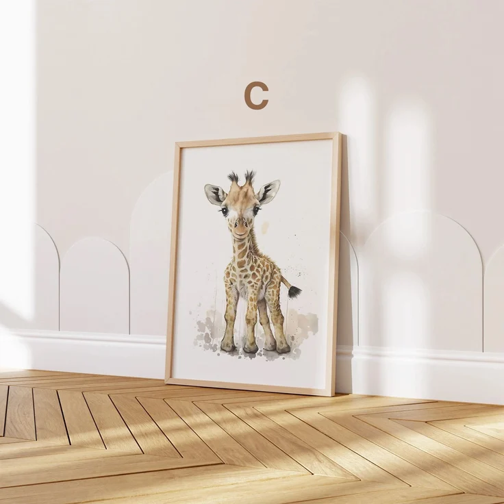 Poster Kinderzimmer Tiere Wald Dschungel Aquarell · Kinderzimmer Bilder · Wand Deko · Kunst Druck · Deko Print · ohne Rahmen - C Giraffe / 15x20 cm