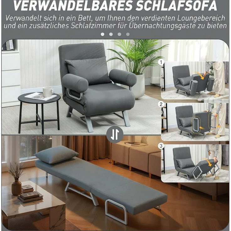 HOMCOM Schlafsessel, Polyester, Metall, Dunkelgrau, 78 x 73 x 81 cm – Bild 4