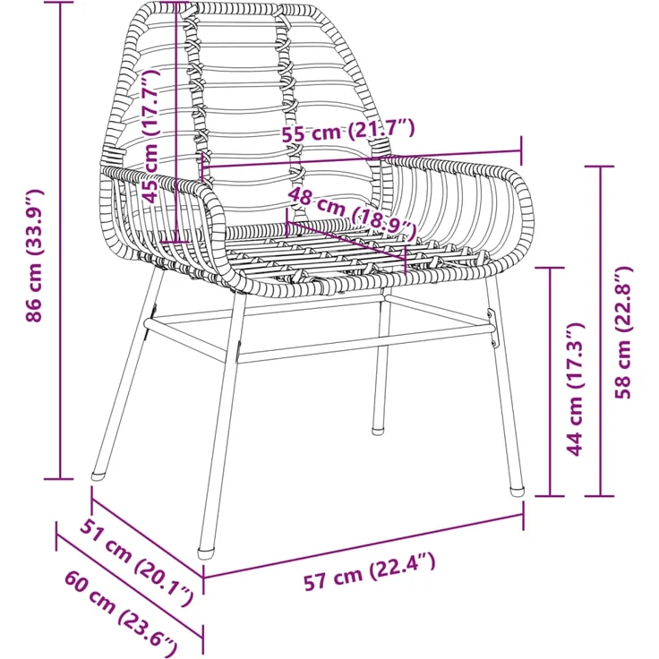 vidaXL Gartenstühle 2 Stk. Schwarz Poly Rattan 369091 – Bild 8
