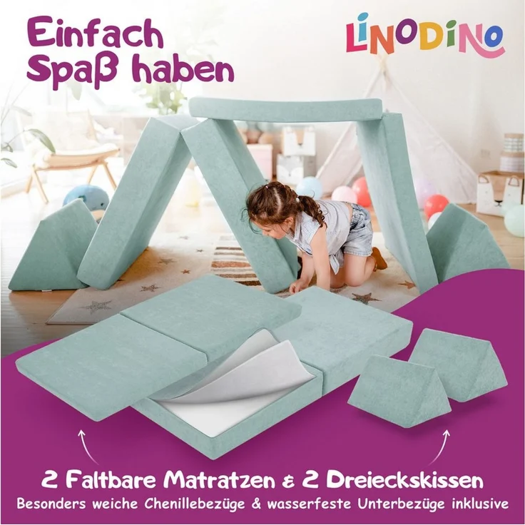 Linodino Kindersofa Spielsofa I aus Schaumstoff Bausteine I Spielcouch für Kinder, Wasserfeste Unterbezüge, Waschbare Chenille Bezüge 30° – Bild 3