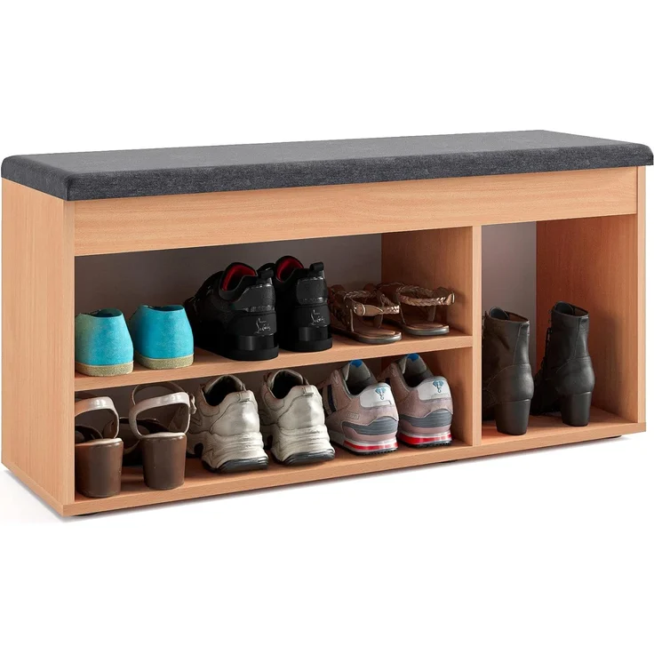 KOMTO Schuhbank Mit Sitzfläche Schuhregal Bank mit Stauraum Schuhschrank mit Sitzbank, für 6 bis 8 Paar, Spanplatte, Sofia 100 x 48 x 32 cm – Bild 1