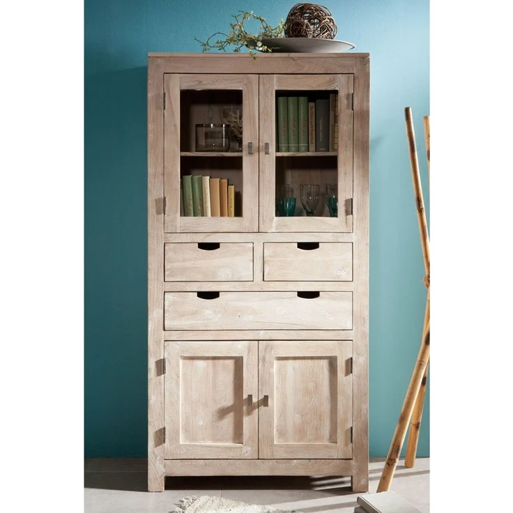 Schrank Akazie 90x40x180 white stone getüncht NATURE WHITE #61 – Bild 3