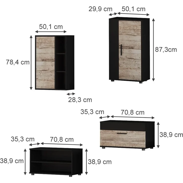 Wohnwand Berno Schwarz/Sandeiche 4-teiliges Set Vicco – Bild 3