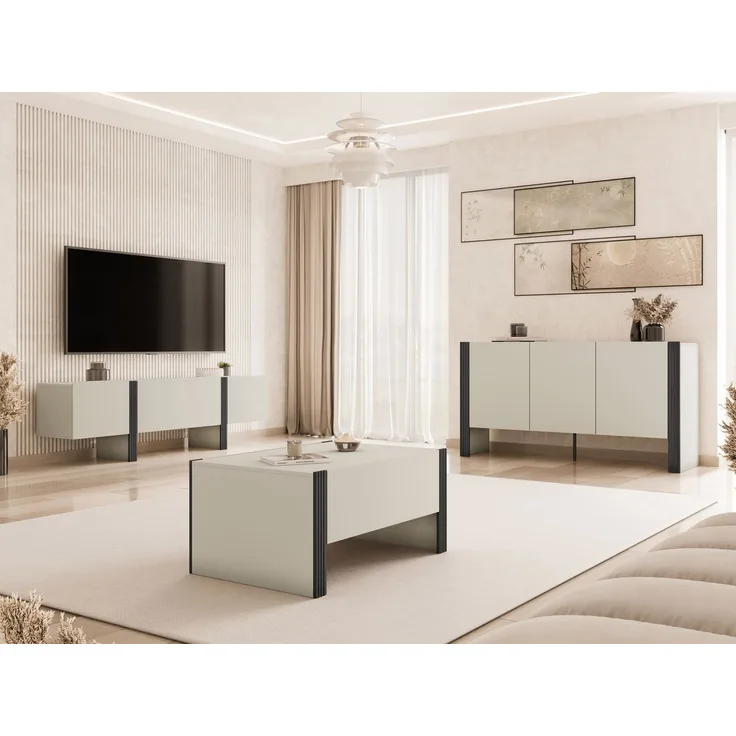 Wohnzimmer-Set Tamisa I (Farbe: Cashmere / Cashmere + Schwarz)