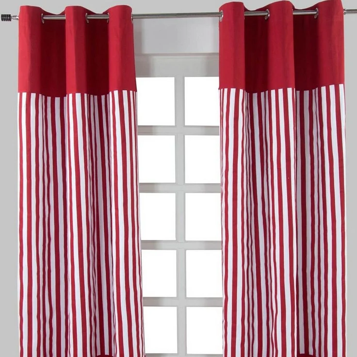 Homescapes Gardine Gardinen mit Ösen breite Streifen rot 100% Baumwolle, 137 x 117 cm – Bild 5