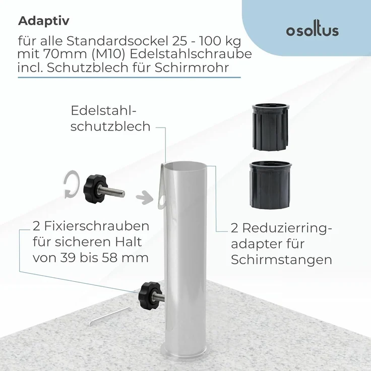 osoltus Edelstahl Universal Standrohr zu Granit Schirmständer 30/40kg – Bild 4
