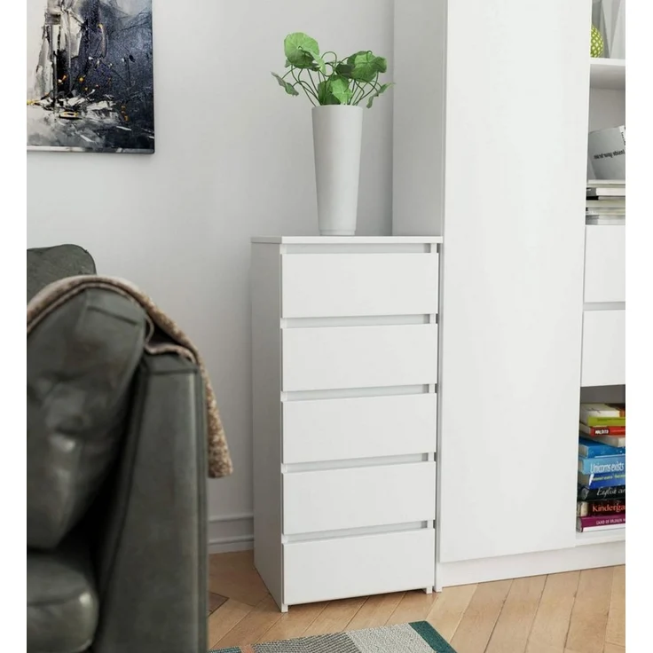 Home Collective Kommode 40 cm breit Holz Highboard Sideboard für Flur Schlafzimmer Wohnzimmer (Mehrzweckschrank Schrank schmal Kommode Schlafzimmer mit Schubladen), Kinderzimmer Organizer, 92 cm hoch mit 5 Schubladen weiß – Bild 2