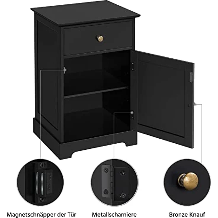 Yaheetech Nachtschrank Nachtkommode Boxspringbett Nachttisch mit 1 Schublade und verstellbarem Einlegeboden Moderner Beistelltisch für Schlafzimmer/Wohnzimmer 40 x 35 x 60 cm, Schwarz – Bild 6