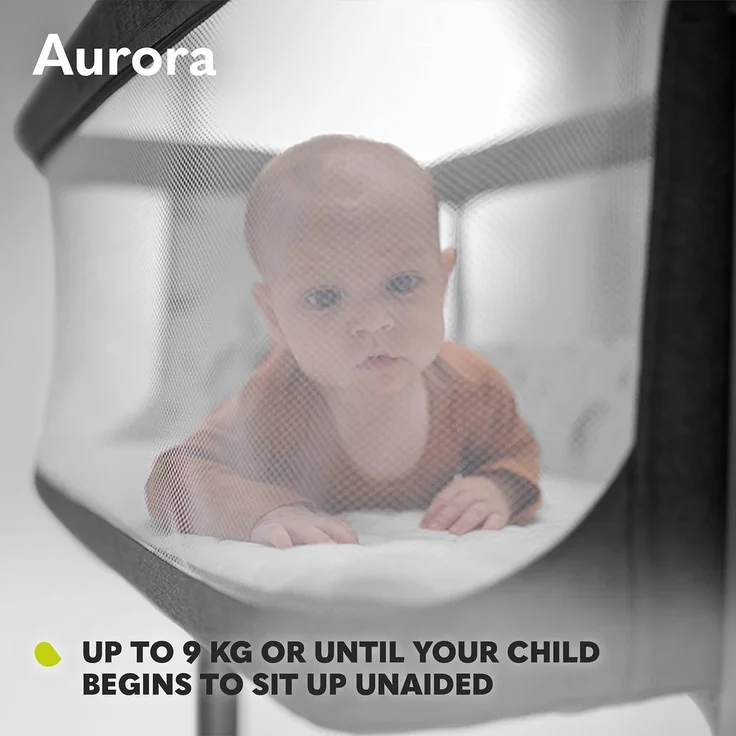 lionelo Aurora 3in1 Baby Nachttisch Co-Sleep für Babys ab Geburt bis 9 kg, verstellbare Höhe & Neigung, Matratze, 4 feststellbare Räder, atmungsaktive Mesh-Einsätze, tragbar, waschbar, Tragetasche, – Bild 4