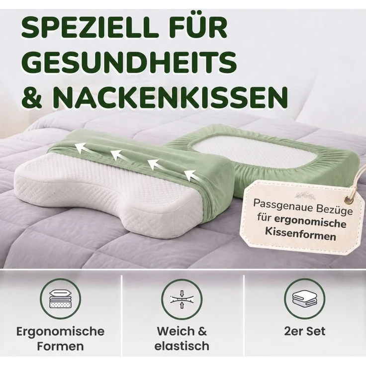 leevitex® Kissenbezug für Gesundheitskissen & Nackenkissen, 30-45 x 50-70 x 10-15 cm, (2 Stück), Jersey-Stretch mit Rundumgummizug, 97% Baumwolle, 3% Elasthan – Bild 2
